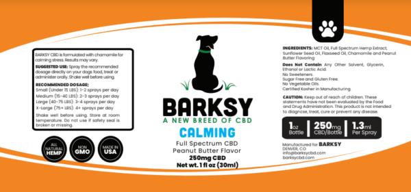 Calming - 250mg CBD Pet Spray with Chamomile - Peanut Butter flavored - Image 2